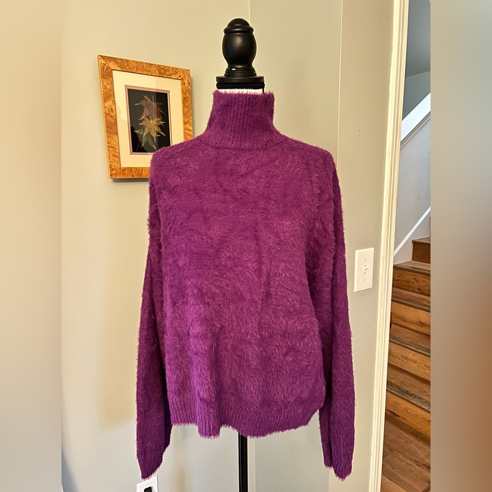 Zara oversized, fuzzy, faux fur mock neck sweater/ pullover - L